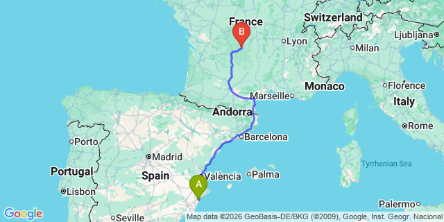 Map: Alicante Airport (ALC) to Barcelona