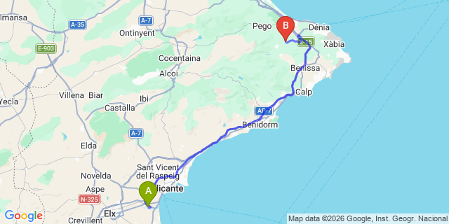 Map: Alicante Airport (ALC) to Benidoleig