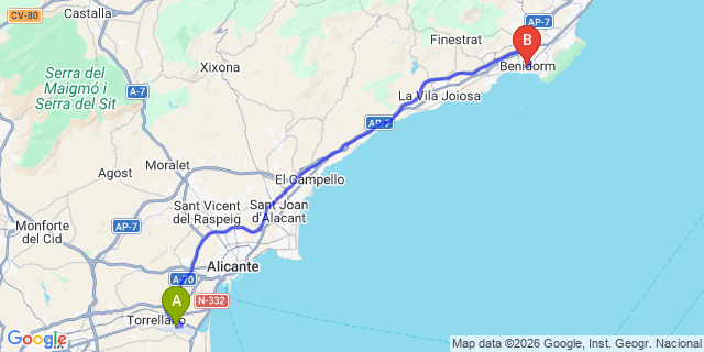 Map: Alicante Airport (ALC) to Benidorm