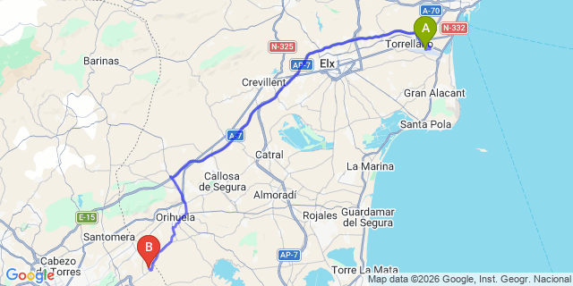 Map: Alicante Airport (ALC) to Beniel