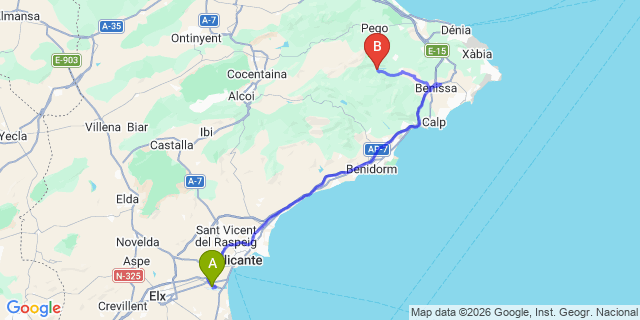Map: Alicante Airport (ALC) to Benigembla