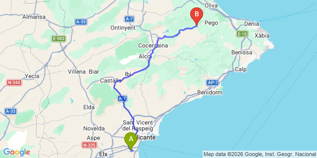 Map: Alicante Airport (ALC) to Benirrama