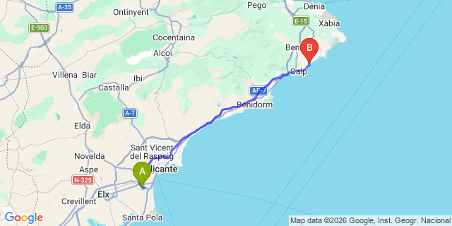 Map: Alicante Airport (ALC) to Benissa La Fustera