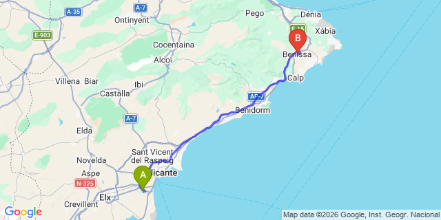 Map: Alicante Airport (ALC) to Benissa