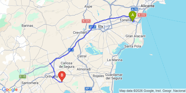 Map: Alicante Airport (ALC) to Bigastro