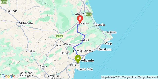 Map: Alicante Airport (ALC) to Bixquert (Xàtiva)