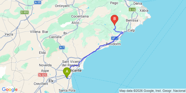 Map: Alicante Airport (ALC) to Bolulla