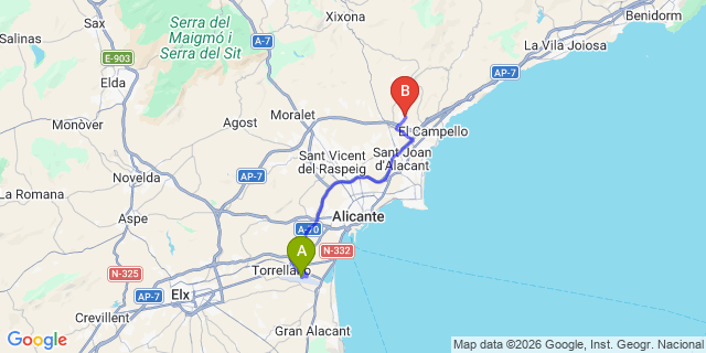 Map: Alicante Airport (ALC) to Bonalba Golf