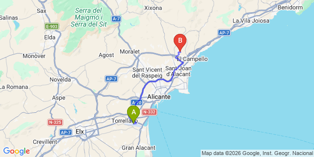 Map: Alicante Airport (ALC) to Bonalba