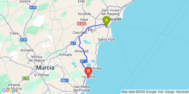 Map: Alicante Airport (ALC) to Cabo Roig