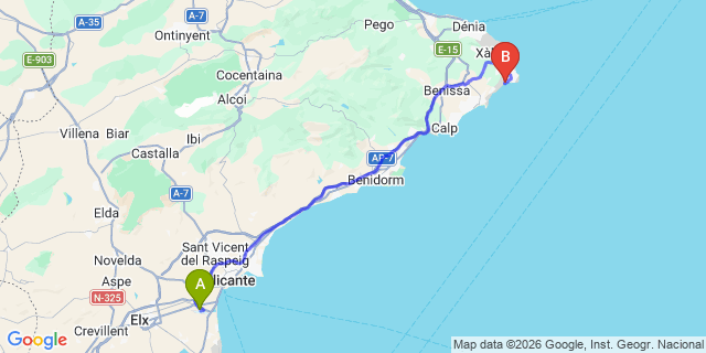 Map: Alicante Airport (ALC) to Cala La Granadella