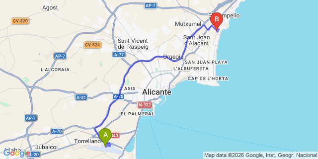 Map: Alicante Airport (ALC) to Campello (Housing Developmentes)