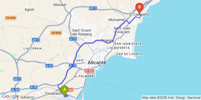 Map: Alicante Airport (ALC) to Campello