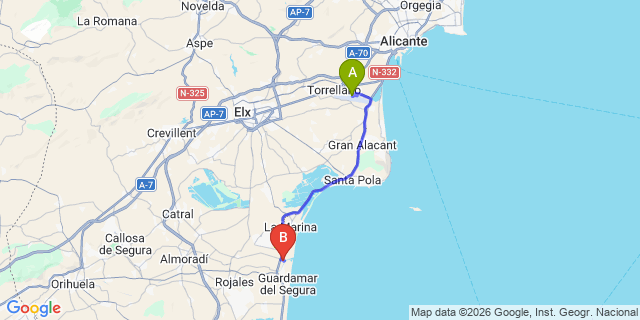 Map: Alicante Airport (ALC) to Camping Marjal Costa Blanca
