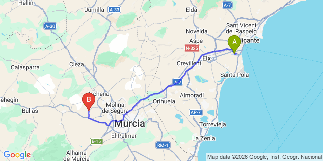 Map: Alicante Airport (ALC) to Campos Del Rio