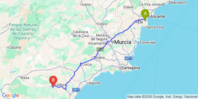 Map: Alicante Airport (ALC) to Cantoria