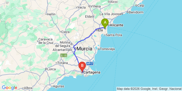 Map: Alicante Airport (ALC) to Cartajena