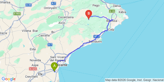 Map: Alicante Airport (ALC) to Castell de Castells