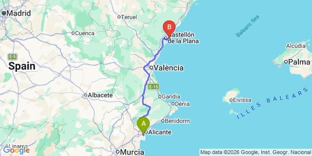 Map: Alicante Airport (ALC) to Castellon