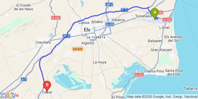 Map: Alicante Airport (ALC) to Catral