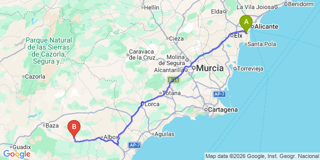 Map: Alicante Airport (ALC) to Cela (Almería)