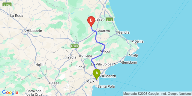 Map: Alicante Airport (ALC) to Chella