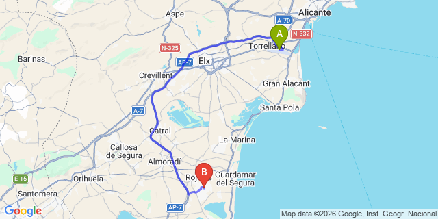 Map: Alicante Airport (ALC) to Ciudad Quesada
