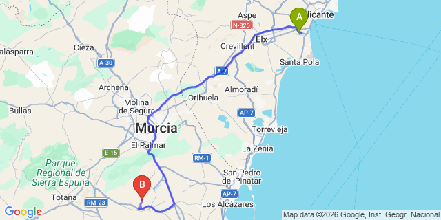 Map: Alicante Airport (ALC) to Condado De Alama Golf