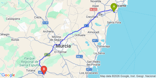 Map: Alicante Airport (ALC) to Condado De Alhama Golf Resort
