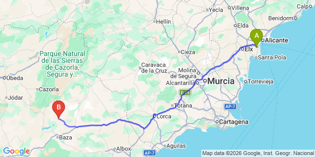 Map: Alicante Airport (ALC) to Cortes De Baza