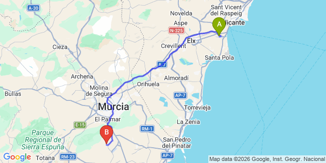 Map: Alicante Airport (ALC) to Corvera Golf Resort