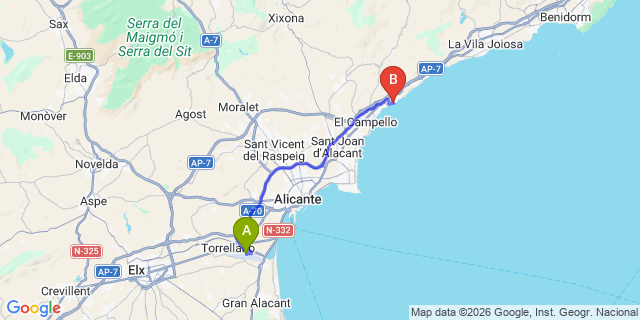 Map: Alicante Airport (ALC) to Coveta Fuma
