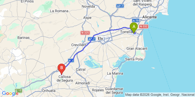 Map: Alicante Airport (ALC) to Cox