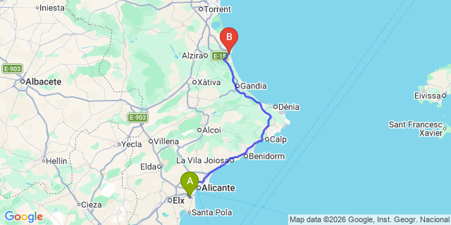 Map: Alicante Airport (ALC) to Cullera