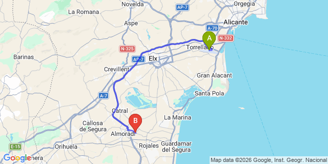 Map: Alicante Airport (ALC) to Daya Nueva