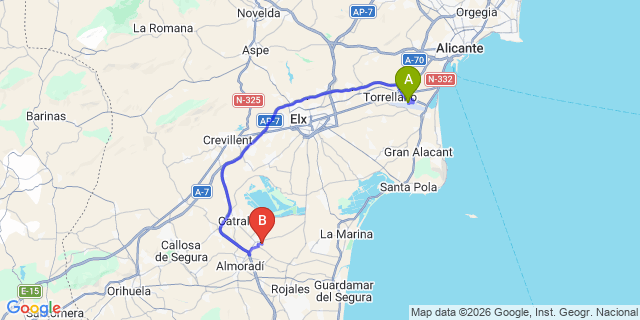 Map: Alicante Airport (ALC) to Dolores