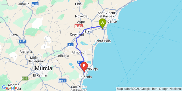 Map: Alicante Airport (ALC) to Dream Hills (Orihuela Costa)