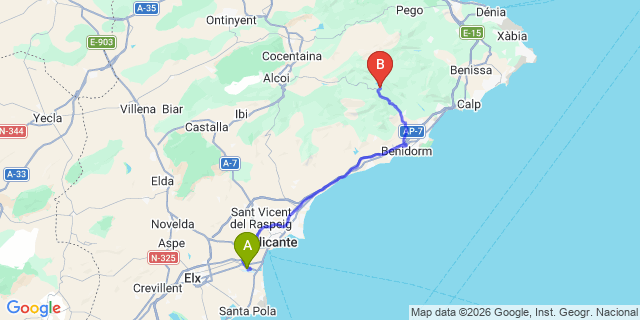 Map: Alicante Airport (ALC) to El Castell de Guadalest