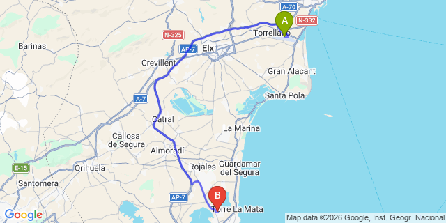 Map: Alicante Airport (ALC) to El Chaparral