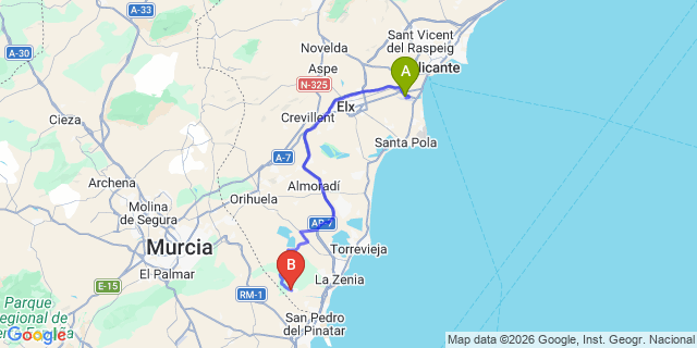 Map: Alicante Airport (ALC) to El Pinar de Campoverde