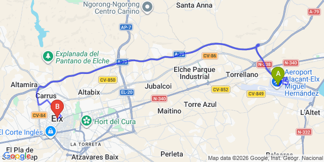 Map: Alicante Airport (ALC) to Elche