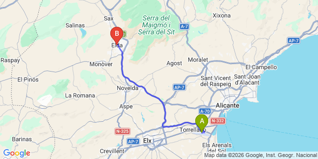Map: Alicante Airport (ALC) to Elda