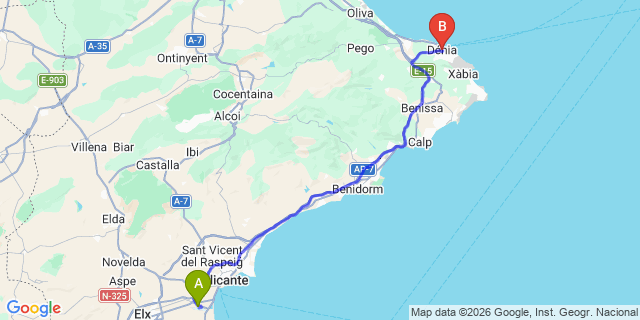Map: Alicante Airport (ALC) to Els Poblets / Denia