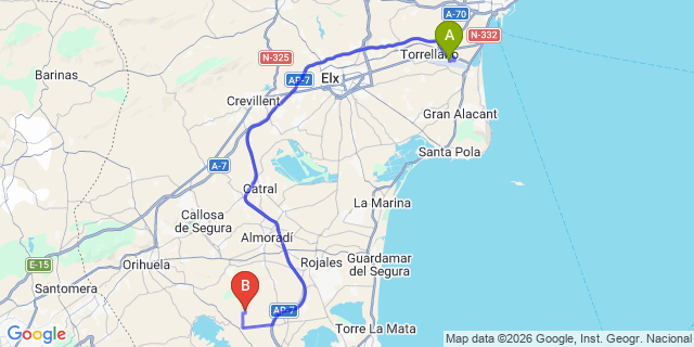 Map: Alicante Airport (ALC) to Entre Naranjos
