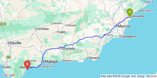 Map: Alicante Airport (ALC) to Estepona