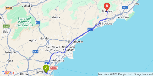 Map: Alicante Airport (ALC) to Finestrat