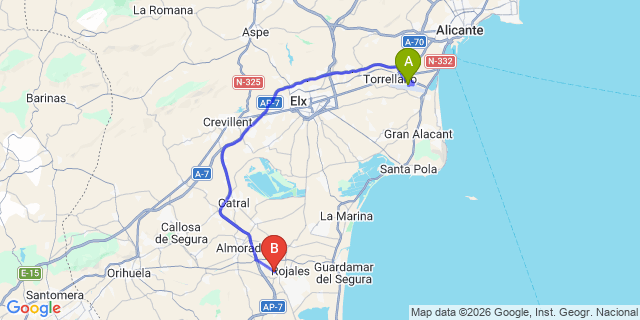 Map: Alicante Airport (ALC) to Formentera del Segura