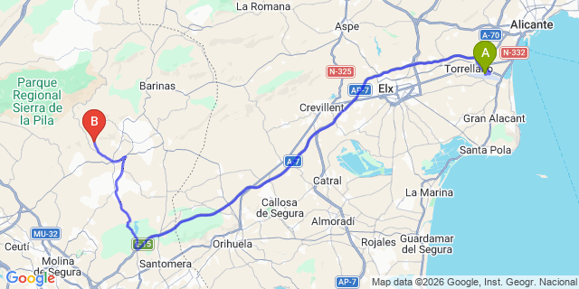 Map: Alicante Airport (ALC) to Fortuna