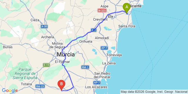 Map: Alicante Airport (ALC) to 
