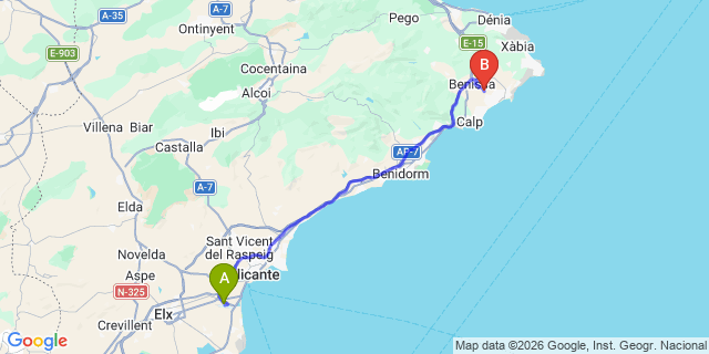 Map: Alicante Airport (ALC) to Fustera